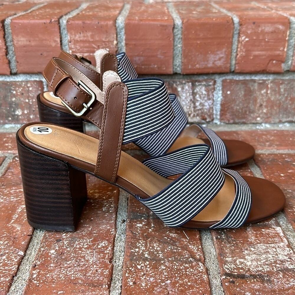 MARKET & SPRUCE Nicole Women's Size 10 Striped Elastic Strap Block Heel Sandals
